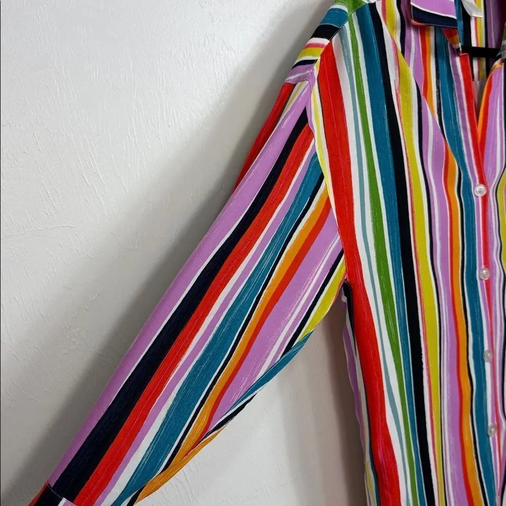 Anne Cole Colorful Striped Tunic Shirt Cover-Up Button Front Size XS